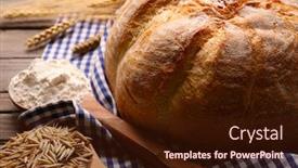  Presentation with table napkin - Cool new PPT theme with fresh baked bread flour wheat in spoons and napkin on the table close-up backdrop and a wine colored foreground