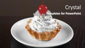  Presentation with cupcake - Amazing slides having fresh baked cherry cupcake on a dark wooden background backdrop and a dark gray colored foreground