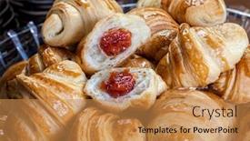  Presentation with pastries - Slide set having fresh-baked-croissants-warm-fresh background and a gold colored foreground