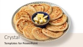  Presentation with white plate - Colorful slide set enhanced with fresh-baked-meloui-moroccan-pancakes backdrop and a coral colored foreground