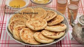  Presentation with moroccan - Presentation design consisting of fresh-baked-meloui-moroccan-pancakes background and a coral colored foreground
