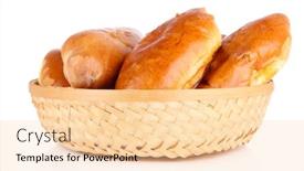  Presentation with wicker - Slide set with fresh baked pasties in wicker basket isolated on white background and a lemonade colored foreground
