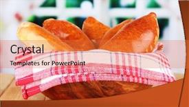  Presentation with bowl - Presentation design consisting of fresh-baked-pasties-in-wooden background and a gold colored foreground