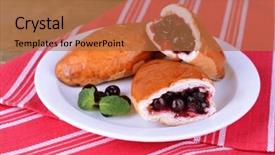  Presentation with currant - Slide set featuring fresh baked pasties with currant on plate on table close-up background and a red colored foreground