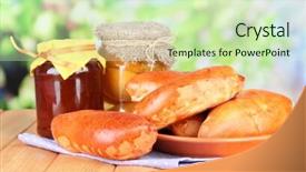  Presentation with fruit jam - Presentation design consisting of fresh-baked-pasties-with-fruit background and a soft green colored foreground