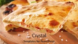  Presentation with cheese pie - Amazing PPT layouts having fresh baked piece of pie backdrop and a coral colored foreground