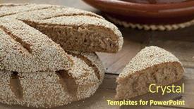  Presentation with moroccan - Beautiful slides featuring fresh baked traditional moroccan semolina bread and a piece close up backdrop and a tawny brown colored foreground