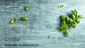  Presentation with salt food - Colorful slide set enhanced with fresh-basil-and-pink-himalayan backdrop and a light blue colored foreground