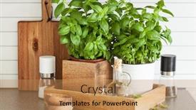  Presentation with olive oil - Beautiful presentation theme featuring fresh-basil-herb-in-pot backdrop and a coral colored foreground