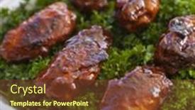  Presentation with bbq chicken - Colorful presentation enhanced with fresh-bbq-chicken-wings backdrop and a tawny brown colored foreground