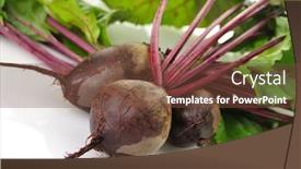  Presentation with leaves - Beautiful presentation theme featuring fresh-beet-roots-with-leaves backdrop and a tawny brown colored foreground
