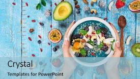  Presentation with smoothie - Cool new PPT theme with fresh berries nuts seeds fruit backdrop and a light blue colored foreground