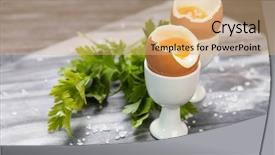  Presentation with fresh toast sandwiches egg - PPT theme consisting of fresh boiled eggs on marble background and a coral colored foreground