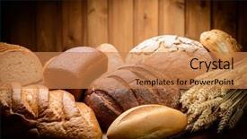  Presentation with bread life - Colorful PPT layouts enhanced with fresh bread and wheat backdrop and a coral colored foreground