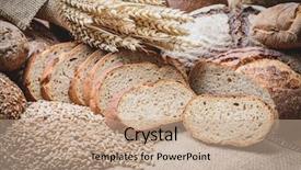  Presentation with bread life - PPT theme having fresh bread and wheat background and a coral colored foreground