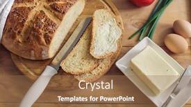  Presentation with bread - Colorful PPT layouts enhanced with fresh-bread-on-the-kitchen backdrop and a coral colored foreground