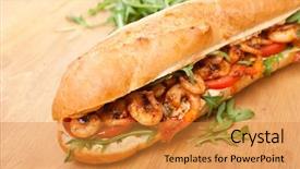  Presentation with shrimp - Slide deck consisting of fresh bread subway - shrimp po-boy sandwich background and a gold colored foreground