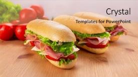  Presentation with turkey - Cool new presentation theme with fresh bread subway - three sub baguette sandwiches backdrop and a coral colored foreground