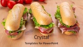  Presentation with lettuce - Presentation enhanced with fresh bread subway - three sub baguette sandwiches background and a coral colored foreground