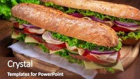  Presentation with lettuce - Presentation theme with fresh bread subway - two baguette sandwiches with salami background and a tawny brown colored foreground