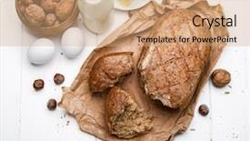  Presentation with white milk - PPT theme featuring fresh bread with crispy crust background and a coral colored foreground