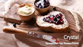  Presentation with blackcurrant - Slides enhanced with fresh bread with homemade butter background and a tawny brown colored foreground
