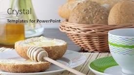  Presentation with green coffee - Audience pleasing slides consisting of fresh bread with honey cup of coffee and green apples backdrop and a coral colored foreground