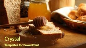  Presentation with honey - Beautiful slides featuring fresh bread with honey on wooden background backdrop and a tawny brown colored foreground