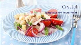  Presentation with served - PPT layouts consisting of fresh-breakfast-consisting-of-vegetable background and a sky blue colored foreground