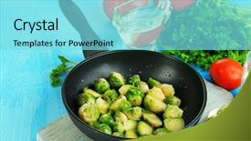  Presentation with brussels - PPT theme featuring fresh brussels sprouts in pan with vegetables and spices on wooden table close-up background and a arctic colored foreground