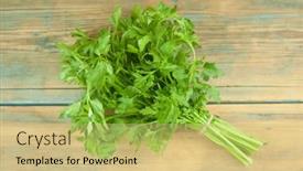  Presentation with healthy eating - Amazing PPT theme having fresh-bunch-green-parsley-bunch backdrop and a yellow colored foreground