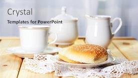  Presentation with bright white - Cool new presentation theme with fresh-burger-buns-with-sesame backdrop and a sky blue colored foreground