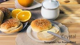  Presentation with butter - Presentation design featuring fresh-burger-buns-with-sesame background and a coral colored foreground