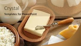  Presentation with butter - Amazing presentation theme having fresh-butter-on-kitchen-table backdrop and a coral colored foreground