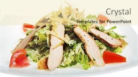  Presentation with salad - Theme with fresh caesar salad on white background and a blonde colored foreground