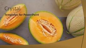  Presentation with cut - Cool new presentation theme with fresh cantaloupe cut into pieces backdrop and a gold colored foreground