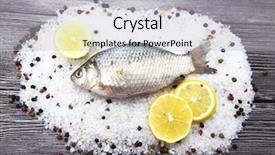  Presentation with colorful fancy carp fish koi - Colorful slide deck enhanced with fresh carp live fish lying backdrop and a light gray colored foreground