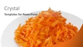  Presentation with carrots - Theme consisting of fresh carrots grates in plate isolated on white background background and a white colored foreground