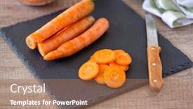  Presentation with carrots - Beautiful theme featuring fresh carrots on chopping board in the kitchen backdrop and a coral colored foreground