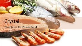  Presentation with seafood - Amazing theme having fresh catch of fish backdrop and a coral colored foreground
