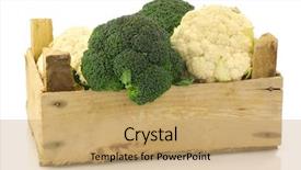  Presentation with cauliflower - Amazing PPT theme having fresh cauliflower and broccoli in a wooden crate on a white background backdrop and a coral colored foreground