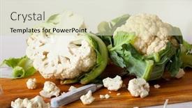  Presentation with cauliflower - Beautiful PPT theme featuring fresh-cauliflower-with-green-leaves backdrop and a soft green colored foreground