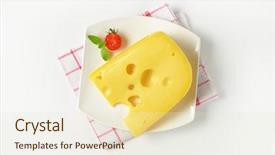  Presentation with cheese plate parmesan cheddar gouda - Audience pleasing theme consisting of fresh cheese on white plate backdrop and a lemonade colored foreground