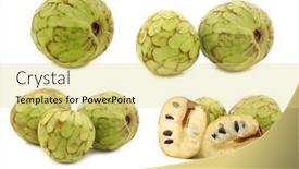  Presentation with fruit - Slide set having fresh-cherimoya-fruit-annona-cherimola background and a yellow colored foreground