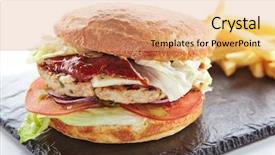  Presentation with burger fries - Beautiful slide set featuring fresh chicken burger with onions backdrop and a coral colored foreground