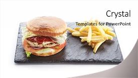  Presentation with burger fries - Slide set featuring fresh chicken burger with onions background and a white colored foreground