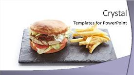 Presentation with burger fries - Cool new PPT layouts with fresh chicken burger with onions backdrop and a white colored foreground