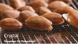  Presentation with clams - PPT layouts enhanced with fresh clams on barbecue fire background and a tawny brown colored foreground