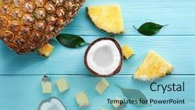  Presentation with pineapple - Beautiful PPT theme featuring fresh coconut and pineapple backdrop and a light blue colored foreground