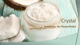  Presentation with coconut oil - Audience pleasing PPT layouts consisting of fresh coconut oil in glassware backdrop and a lemonade colored foreground